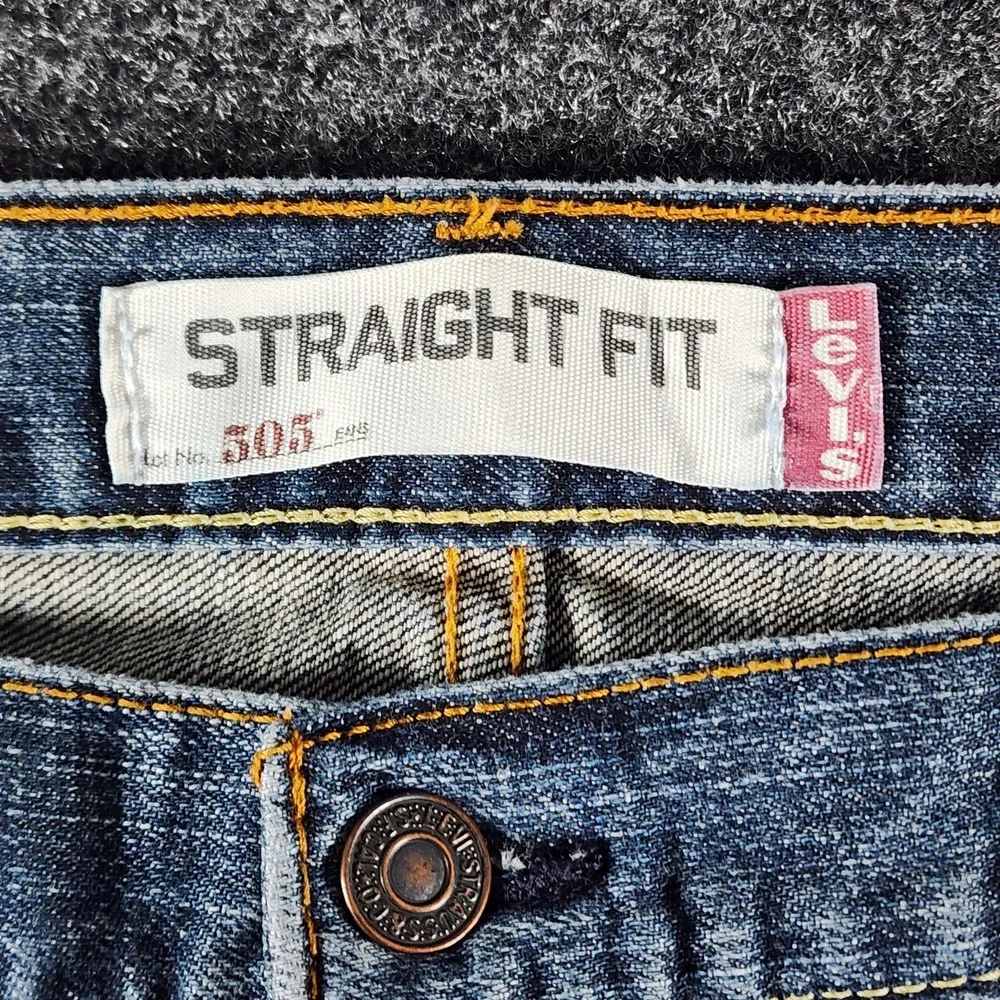 Levis 505 Regular Straight Fit Jeans‎ Mens 36x32 Blue Mid Rise Dark Wash Denim